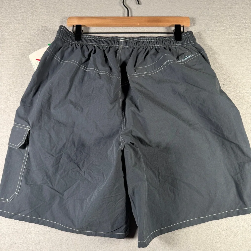 Speedo Mens Beach Bungalow Swim Trunks‎ Gray Cargo Board Shorts 732730 NWT L